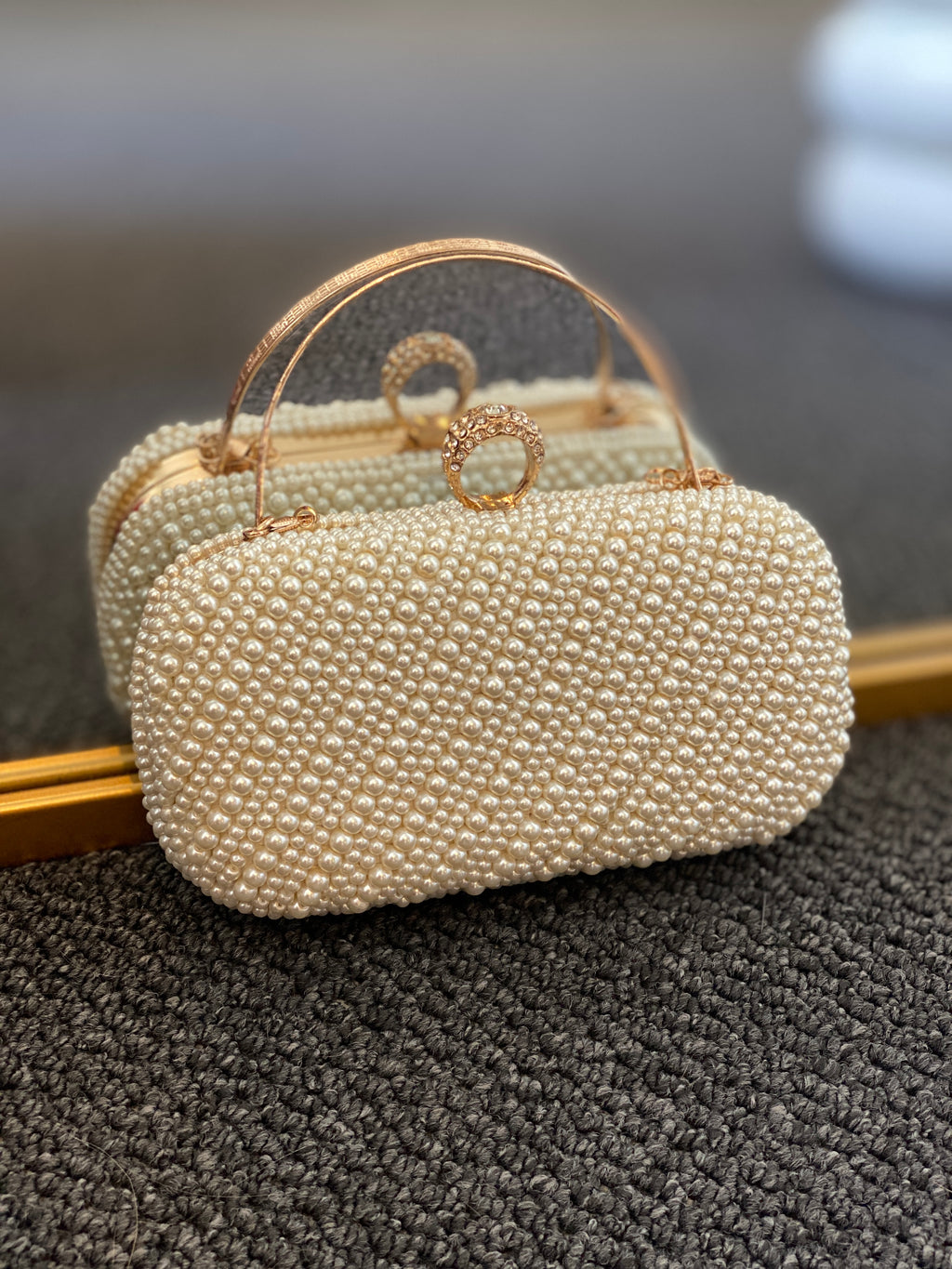 White Clutch with Full Pearl Detailing